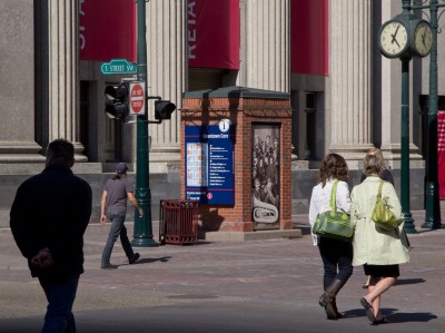 Principles were developed for sign placement, including the need to locate them away from curbs, so as to avoid the spray of snow and slush come winter.