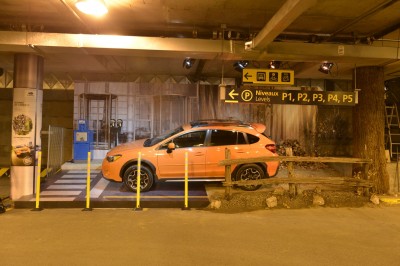 As visitors arrived in the underground parking facility, they saw Subaru’s new XV Crosstrek staged in a display area.