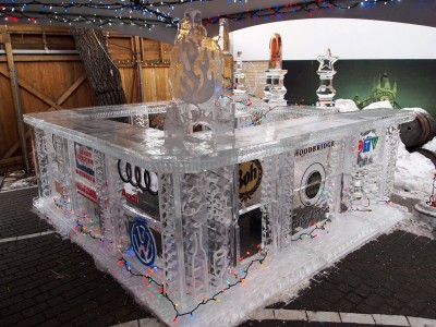 La Bodega Tapas Bar and Grill’s annual ice bar incorporates the logos of its corporate sponsors.