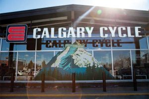 53blue designed a carefully sized colourful window graphic that would conceal the kids' bikes display from outside view. 