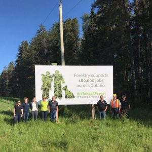 A new billboard is unveiled in Dryden, Ont., for the ‘It Takes a Forest’ initiative. 