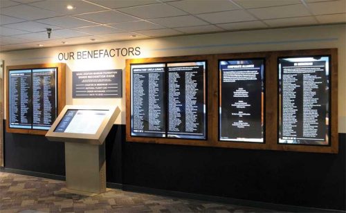 The Naval Aviation Museum in Florida honours its donors  with an impressive video wall display.