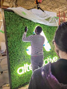 The project incorporated real dehydrated moss, which created a unique earthy feel to the gym’s entrance.