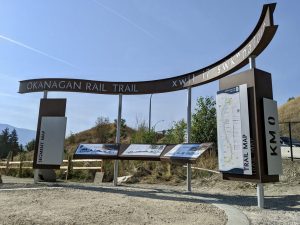 A new, community-led fundraising campaign aims to improve the wayfinding signage along the Okanagan Rail Trail in British Columbia. Photo courtesy Friends of Okanagan Rail Trail (FORT)