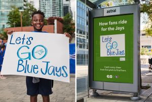 GO Transit has teamed up with Toronto Blue Jays fans for their latest ad campaign, which features an array of homemade signs showing support for the team. Photos courtesy GO Transit