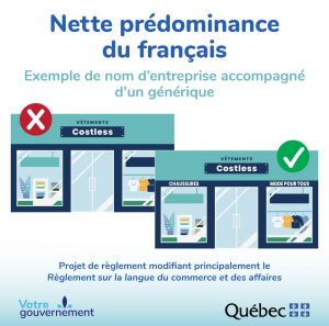 The Quebec government plans to tighten its requirements for the use of French on commercial business signage, in an effort to preserve the province’s official language. Image courtesy Government of Quebec